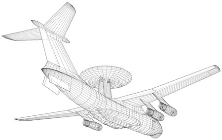 Isometric AWACS Airplane, Radar Aircraft, Military Air Force Plane. Vector Illustration of 3dのイラスト素材