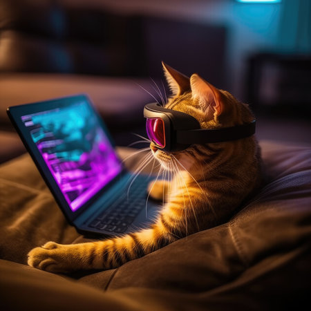 Cat with a vr headset, Cat in virtual reality glassesの素材
