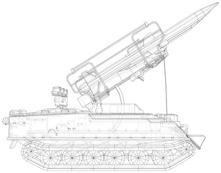 Tactical short range ballistic missile on truck. Special military equipment. EPS10 format. Vector created of 3dのイラスト素材