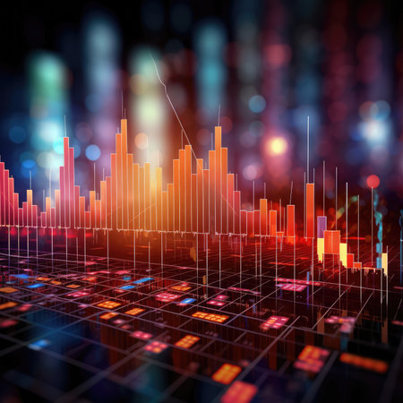 glowing forex chart backdrop with grid. Invest and trade conceptの素材