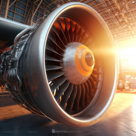 Turbine Engine Profile. Aviation Technologies. Aircraft jet engine detail. AI Generationの素材