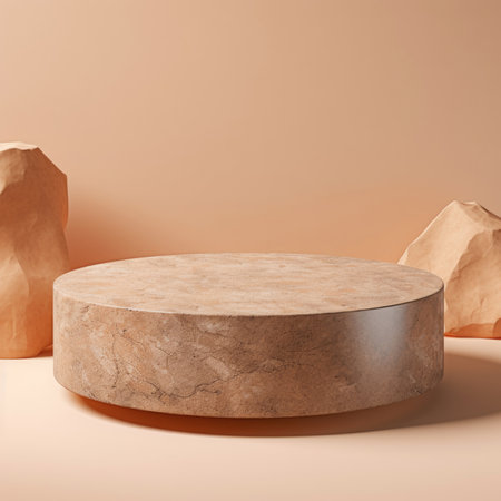 Brown stone podium, cosmetic display stand. Mockup for podium display or showcaseの素材