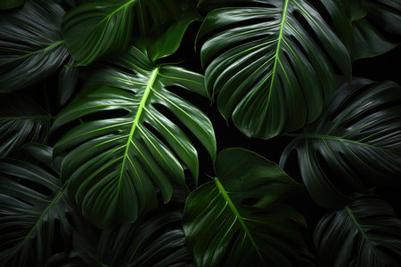 Bright tropical background with jungle plants. Exotic pattern with palm leaves. AI Generationの素材