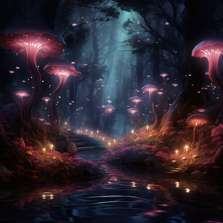 Deep woods, atmospheric landscape with trees, misty and foggy moodの素材