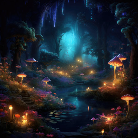 Deep woods, atmospheric landscape with trees, misty and foggy moodの素材