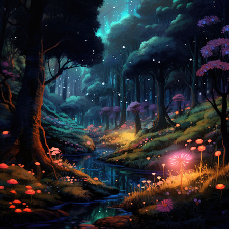 Deep Forest. Fantasy background concept art. Video game digital computer graphics background. Natural landscapesの素材