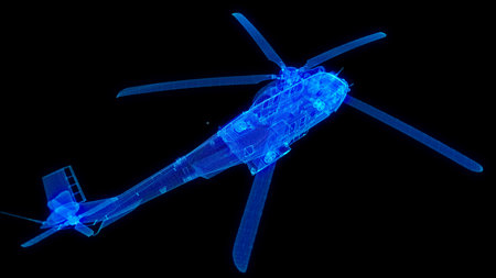 Helicopter. Glow particles formation helicopter on a black backgroundの写真素材