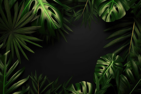 Tropical leaves, dark green foliage, nature abstract background. AI Generationの素材