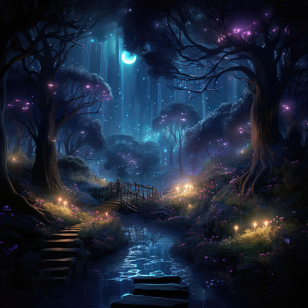 Fantasy fairy tale forest landscape, misty on spring timeの素材