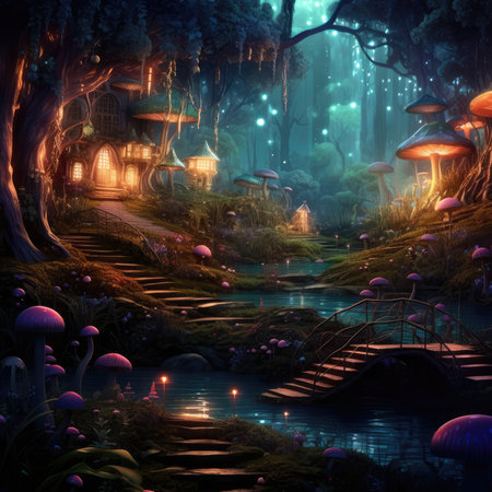 Fantasy fairy tale forest landscape, misty on spring timeの素材