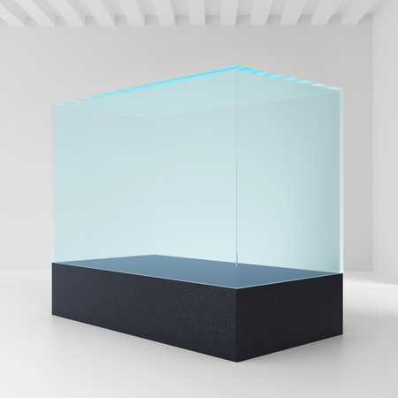 Glass showcase for the exhibition. Stock 3d illustrationの写真素材