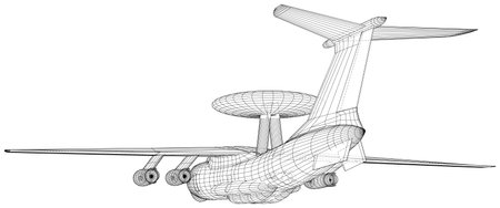 Surveillance command control and communications aircraft with rotating radar dome. AWACS, Airborne Warning and Control Systemのイラスト素材