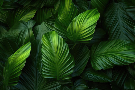 Background with exotic tropical plants in modern style. Trendy design of colorful jungle background. Natural textile trendy wallpaper print. AI Generationの素材