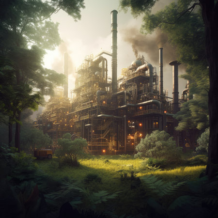 Oil and Gas Industrial zone in forest. The equipment of oil refining,Close-up of industrial pipelines of an oil-refinery plant,Detail of oil pipeline with valves in large oil refineryの素材