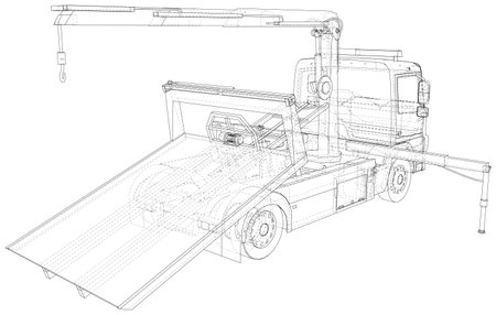 Tow truck. The layers of visible and invisible lines are separated. EPS10 format. Vector created of 3dのイラスト素材