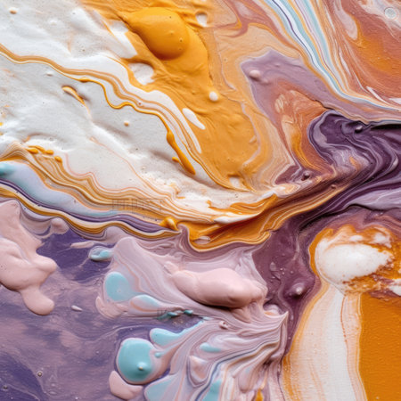 Luxurious abstract fluid painting in spirit ink technique, mixture of blue and violet paints. Imitation of marble stone cut, luminous gold veins. Delicate and dreamy designの素材