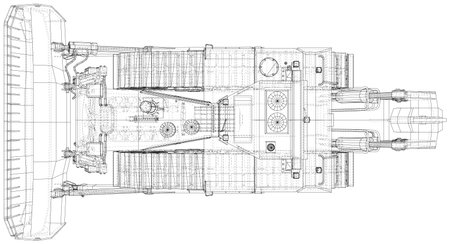 Bulldozer in outline style. Wire-frame line isolated. Vector rendering of 3dのイラスト素材