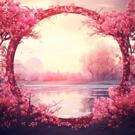 A beautiful secret fairytale garden with flower arch and colorful greeneryの素材