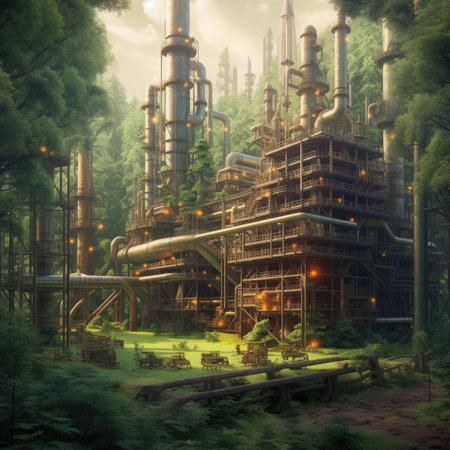 Oil and Gas Industrial zone in forest. The equipment of oil refining,Close-up of industrial pipelines of an oil-refinery plant,Detail of oil pipeline with valves in large oil refineryの素材