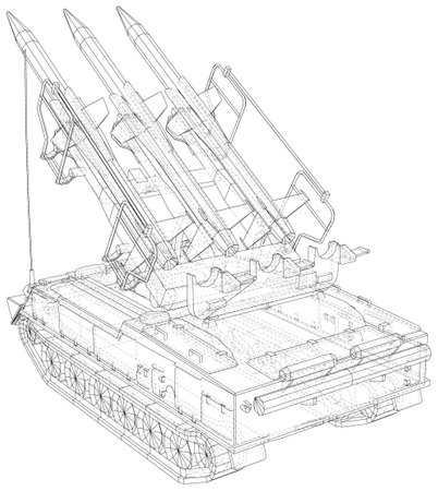 Tactical short range ballistic missile on truck. Special military equipment. EPS10 format. Vector created of 3dのイラスト素材