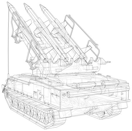 Truck with a rocket. Special military equipment. Air Attack. Vector created of 3dのイラスト素材