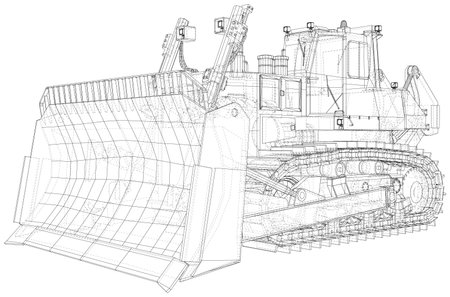 Powerful hydraulic bulldozer. Wire-frame. Vehicle Vector Illustration transport. The layers of visible and invisible lines are separated. EPS10 formatのイラスト素材