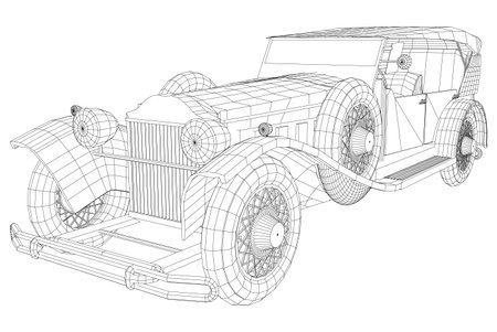 Retro car illustration vector. Vintage car Wire-frame line isolated. Vector rendering of 3dのイラスト素材