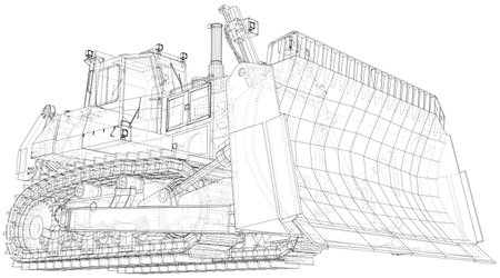 Tractor drawn with wireframe lines on a white background. EPS10 Vector Illustrationのイラスト素材