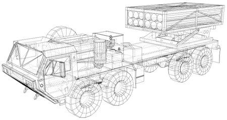 Anti-aircraft missile system. Rockets and shells. Special military equipment. Air Attack. Military machine. Vector created of 3dのイラスト素材