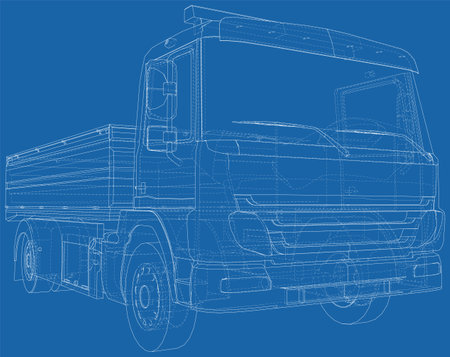 Wire-frame Flatbed truck on background. Vector rendering of 3dのイラスト素材