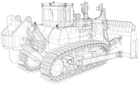 Building bulldozer illustration vector. Wire-frame line isolated. Vector rendering of 3dのイラスト素材