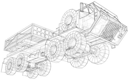 Industrial Rocket launcher. Wire-frame. Digital technology x-ray visualization 3d renderingのイラスト素材