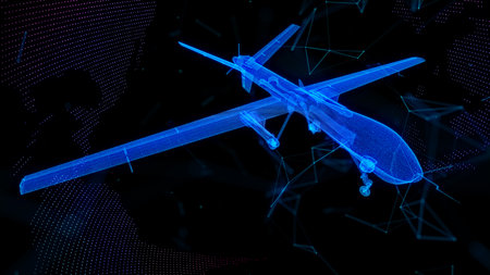 Military Aircraft unmanned military drone. Drone from dots and lines and connected to 3d formの写真素材
