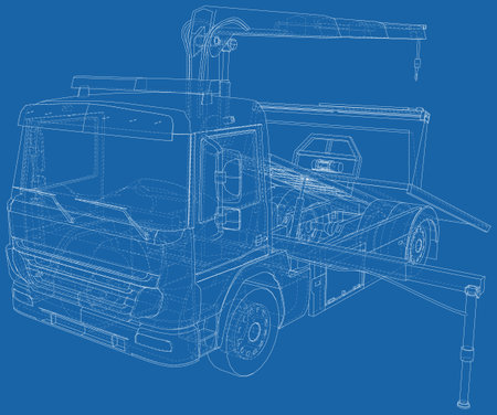 Tow truck vector. The layers of visible and invisible lines are separatedのイラスト素材