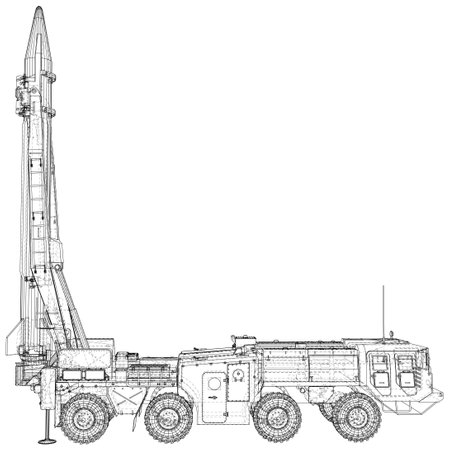 Mobile antiaircraft missile complex on a truck, ballistic launcher with missiles ready to attack on military powerful all-terrain transportation. Vector created of 3dのイラスト素材