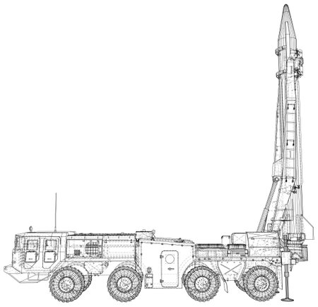 Tactical short range ballistic missile on truck. Special military equipment. EPS10 format. Vector created of 3dのイラスト素材