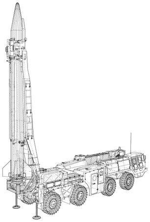 Anti-aircraft missile system. Rockets and shells. Special military equipment. Air Attack. Military machine. Vector created of 3dのイラスト素材