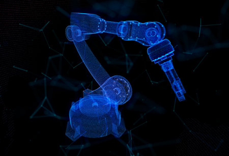 Industrial robot points and line formation of 3d robot. Digital technology of 3dの写真素材