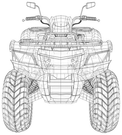 Front view 3d Sketch vector illustration, quad bike silhouette, ATV logo design on a white backgroundのイラスト素材