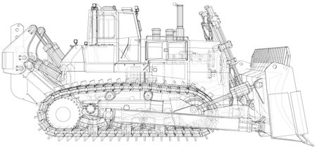 Vector Wire-frame Bulldozer. The layers of visible and invisible lines are separated. EPS10 format. Vector created of 3dのイラスト素材
