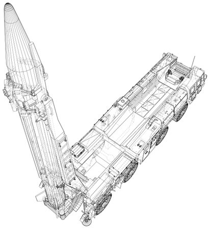 Truck with a rocket. Special military equipment. Air Attack. Vector created of 3dのイラスト素材