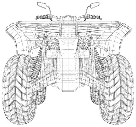 Back view. Quad bike. vector four-wheeled motorcycle in wire-frame. Vector created of 3dのイラスト素材