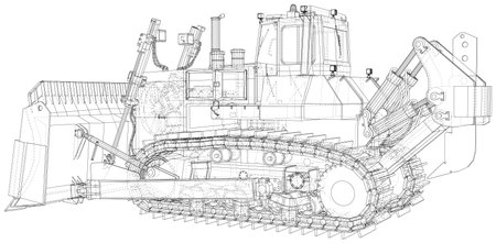 Vector Wire-frame Bulldozer. The layers of visible and invisible lines are separated. EPS10 format. Vector created of 3dのイラスト素材