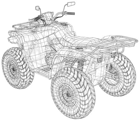 Quad bike. vector four-wheeled motorcycle in wire-frame. Vector created of 3dのイラスト素材