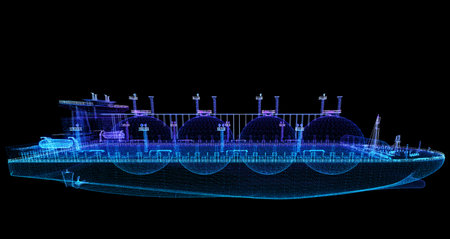 Large gas tanker or LNG carrier. Delivery petrol fuel cargo. Ocean LPG tank propaneの写真素材