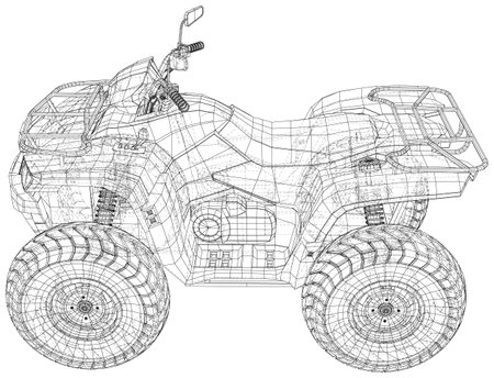 Quad bike. vector four-wheeled motorcycle in wire-frame. Vector created of 3dのイラスト素材