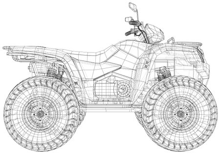 ATV truck black and white vector line art. The layers of visible and invisible lines are separated. EPS10 format. Vector created of 3d.のイラスト素材