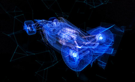 Particles formation Car virtual model technology visualization of 3dの写真素材