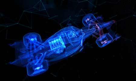 Particles formation Car virtual technology visualization of 3dの写真素材