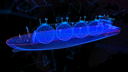 Abstract line and point Gas carrier LNG. Polygonal low poly background with connecting dots and linesの写真素材